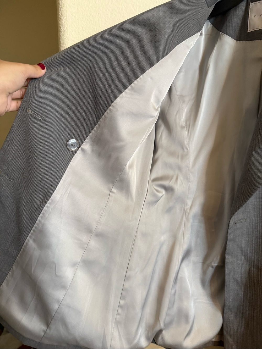 Tie For Her Wool Blend Gray Double Breasted Suit Jacket Blazer - Picture 8 of 10